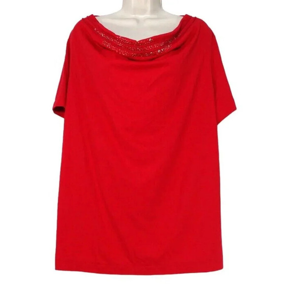 Brandon Thomas Draped Beaded Neckline Knit Top Shirt Women Size XL Red - Picture 1 of 6